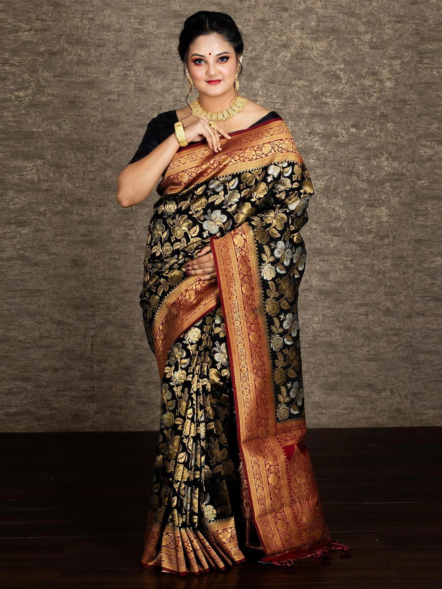 Elegant Black Allover Organza Silk Saree