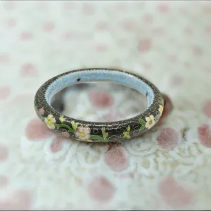 Elegant Black and Blue Floral Cloisonne Bangle Bracelet