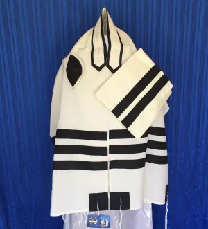 Elegant Black  Three Strip Wool Tallit