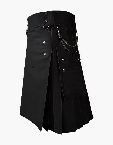 Elegant black utility kilt with a sophisticated design