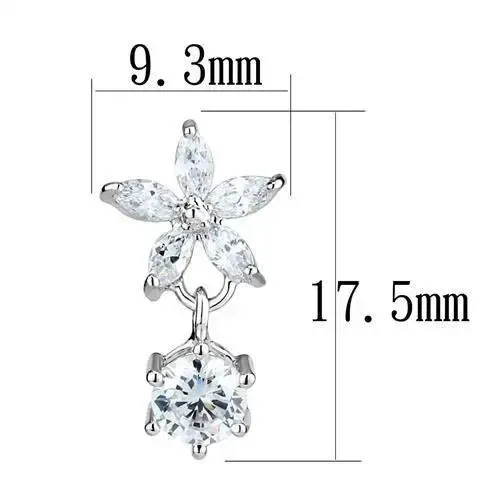 Elegant Blossom Rhodium Brass Earrings with Clear CZ Crystals, Shimmering Petals, High-Quality CZ