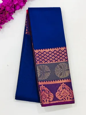 Elegant Blue Color Art Silk With Contrast Border Unique Design Saree For Women