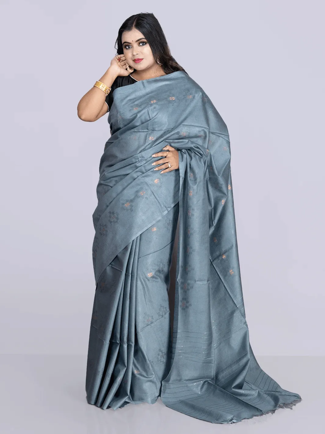 Elegant Blue Gray Woven BhagalPuri Silk Saree