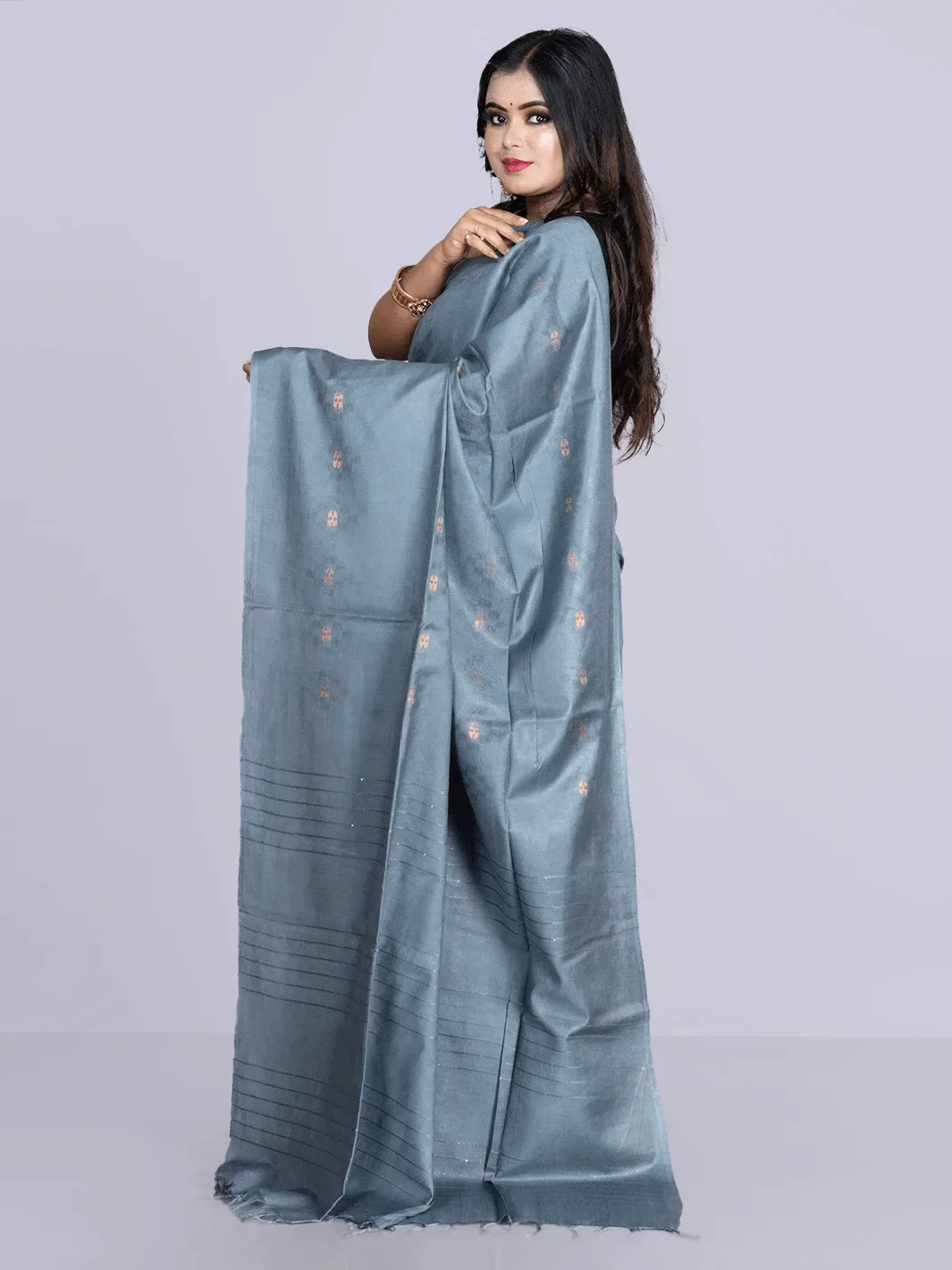 Elegant Blue Gray Woven BhagalPuri Silk Saree