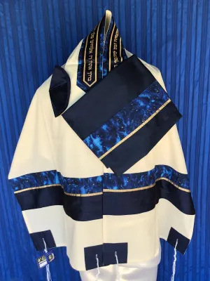 Elegant Blue with  Gold Stars  Wool Tallit