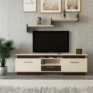 Elegant Brown and Beige TV Cabinet with Ample Storage