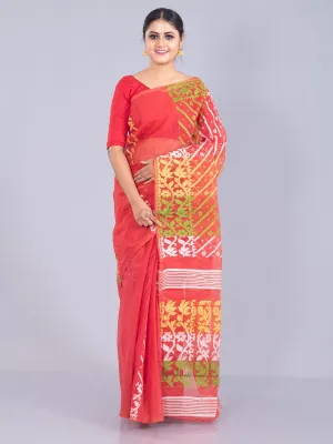 Elegant Burnt Orange Allover Stif Dhakai Jamdani Saree