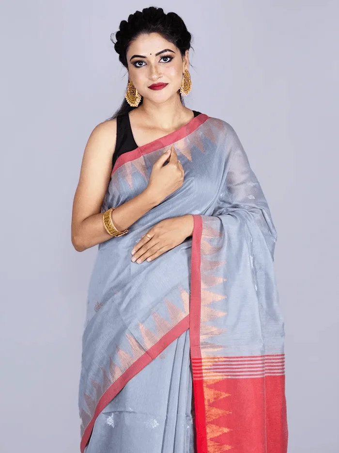 Elegant Cadet Gray Par Anchal Buti Handloom Saree