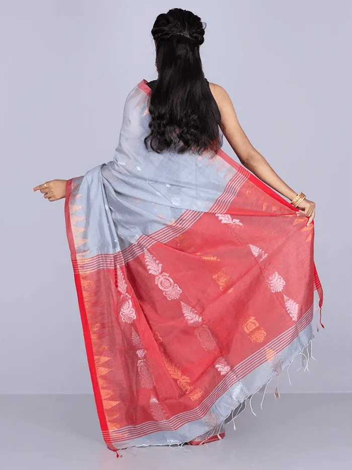 Elegant Cadet Gray Par Anchal Buti Handloom Saree