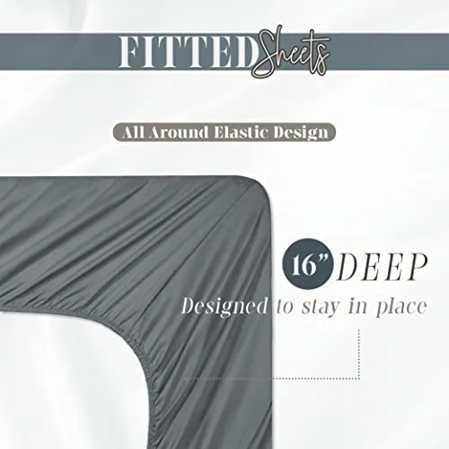 Elegant Comfort (6-Pack) Luxury Fitted Sheets! Premium Hotel Quality Wrinkle-Free 1500 Thread Count Egyptian Quality 6-Pack Fitted Sheet with Storage Pockets on Sides, California King Size, Gray