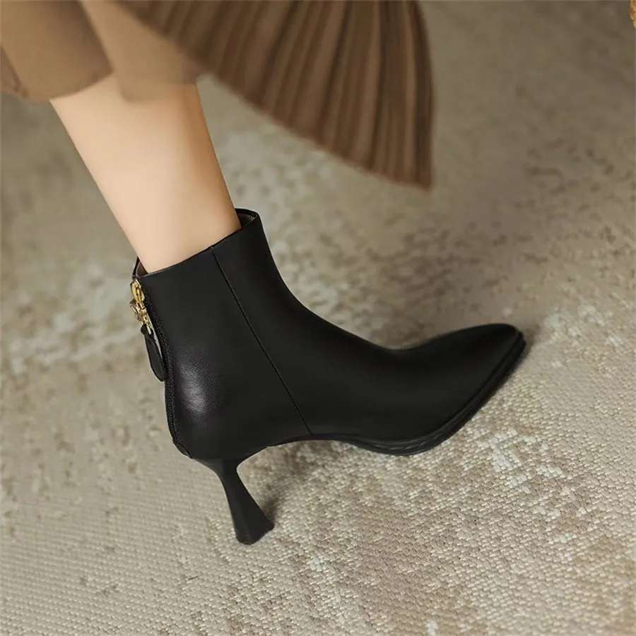 Elegant Cow Leather Pointed High-Heel Boots