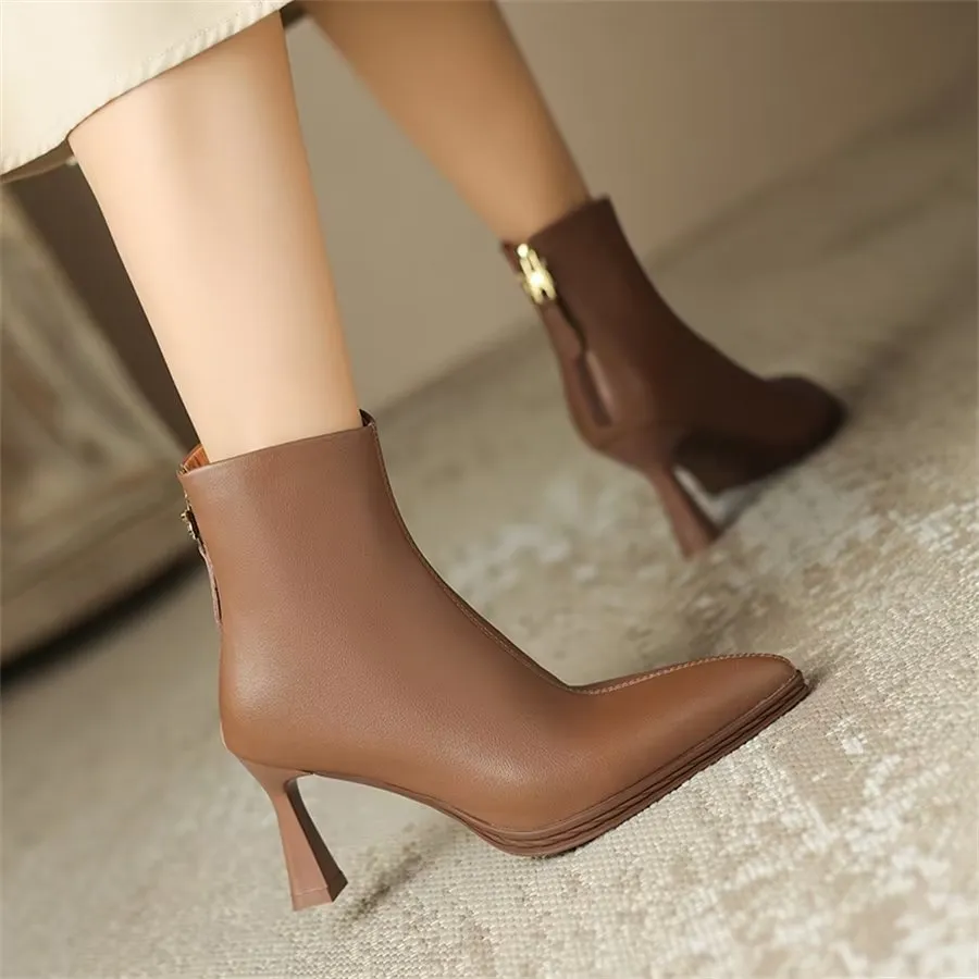 Elegant Cow Leather Pointed High-Heel Boots