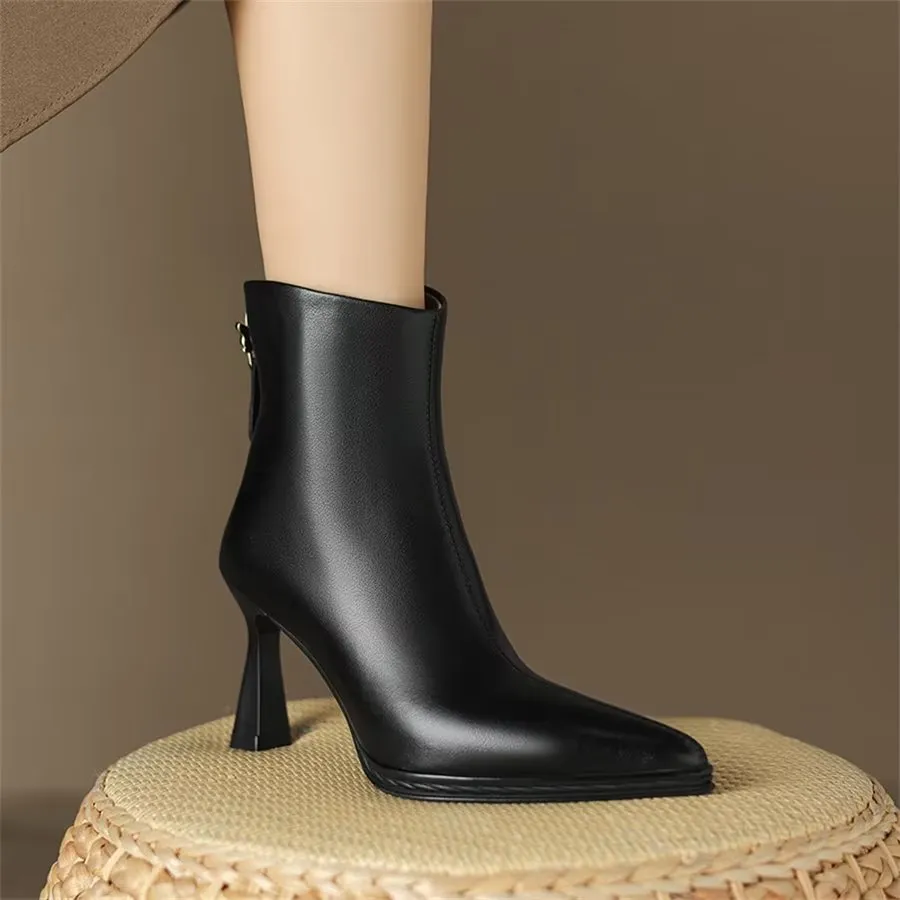 Elegant Cow Leather Pointed High-Heel Boots