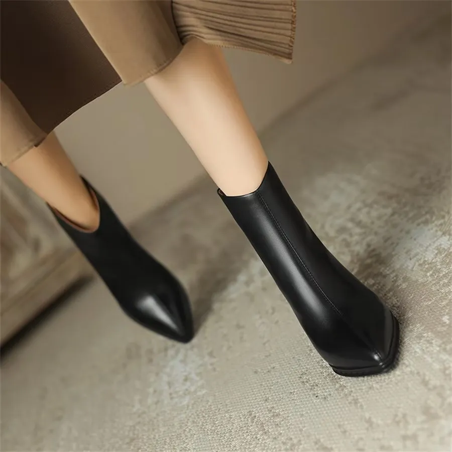 Elegant Cow Leather Pointed High-Heel Boots