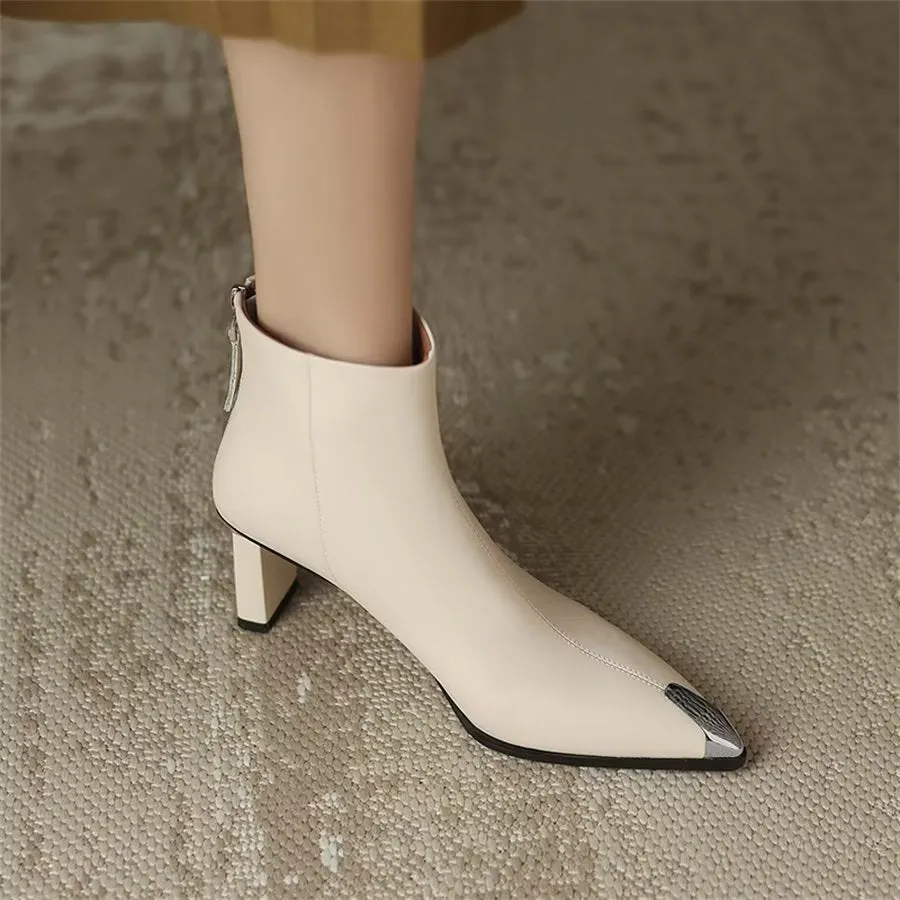 Elegant Cow Leather Pointed Toe Ankle Boots