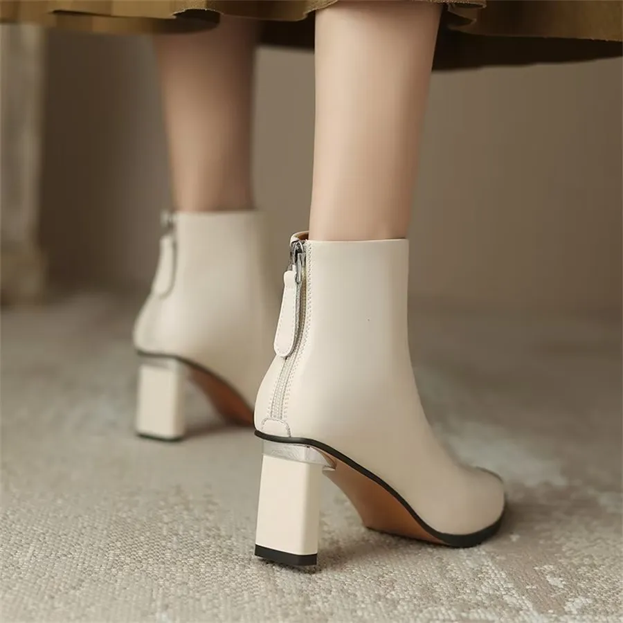 Elegant Cow Leather Pointed Toe Ankle Boots