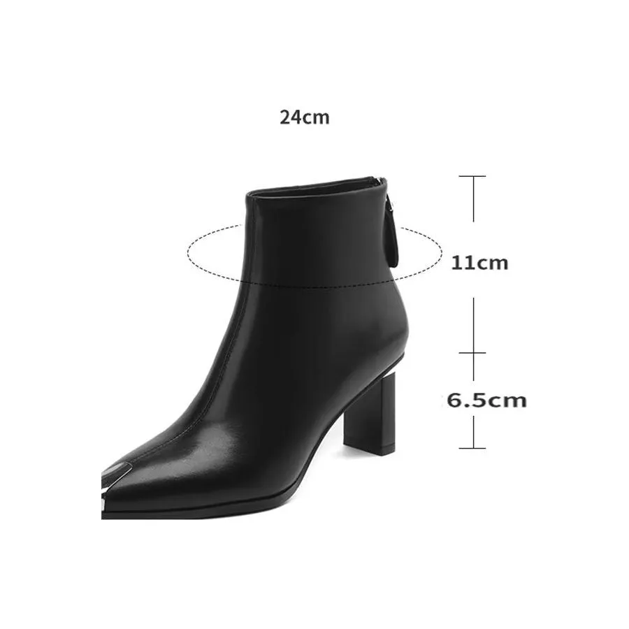 Elegant Cow Leather Pointed Toe Ankle Boots