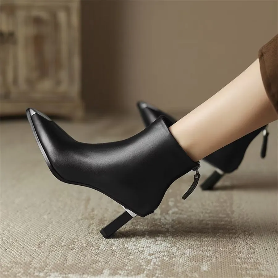 Elegant Cow Leather Pointed Toe Ankle Boots