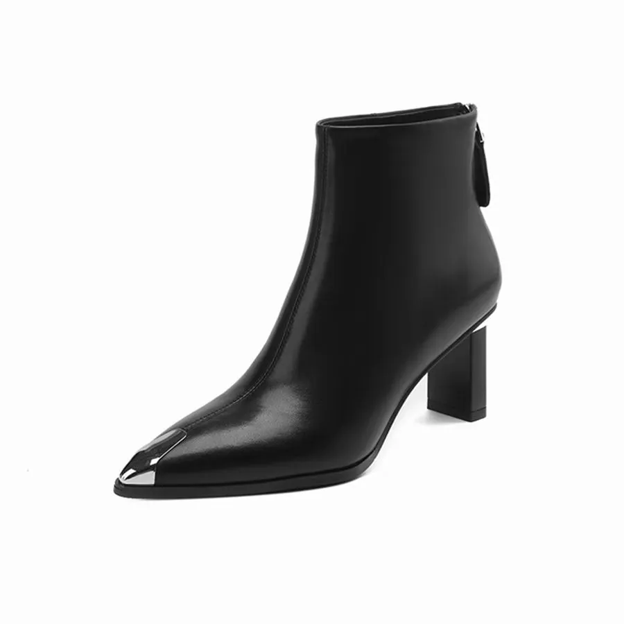 Elegant Cow Leather Pointed Toe Ankle Boots