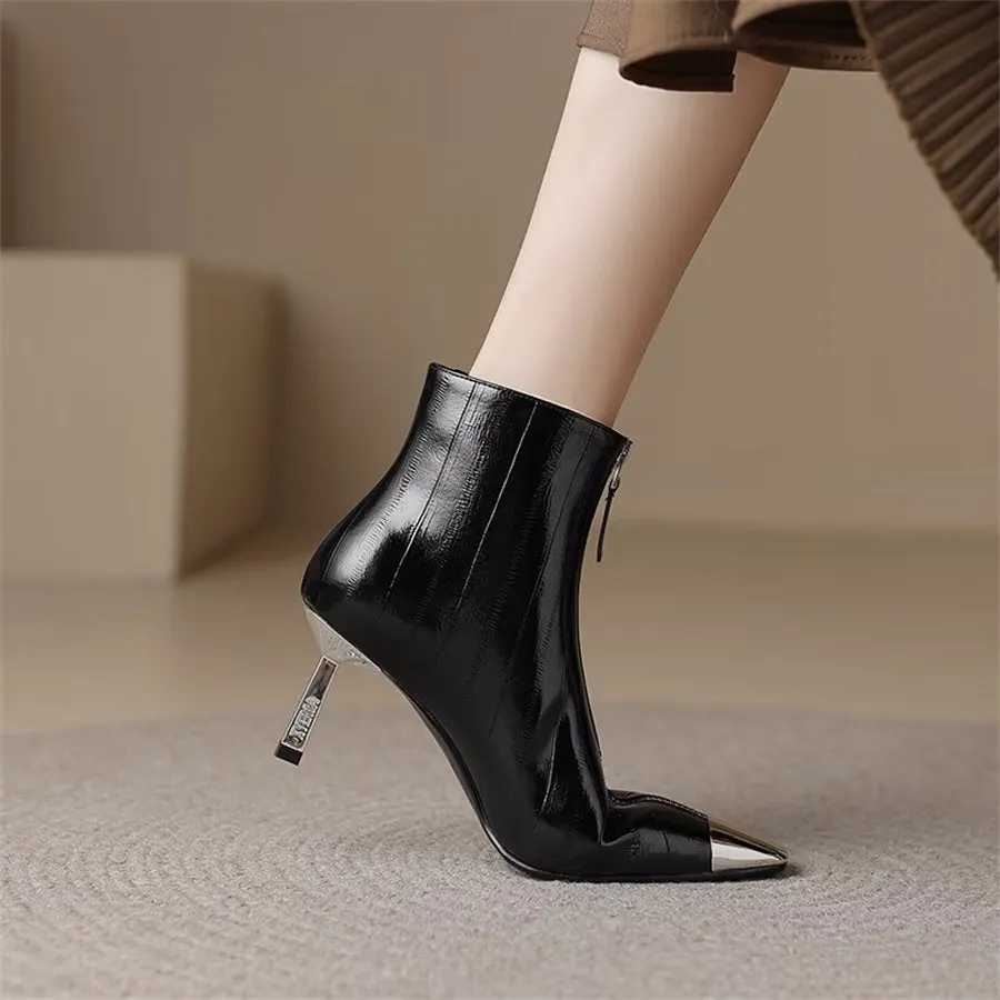 Elegant Cow Leather Pointed Toe High Heel Boots