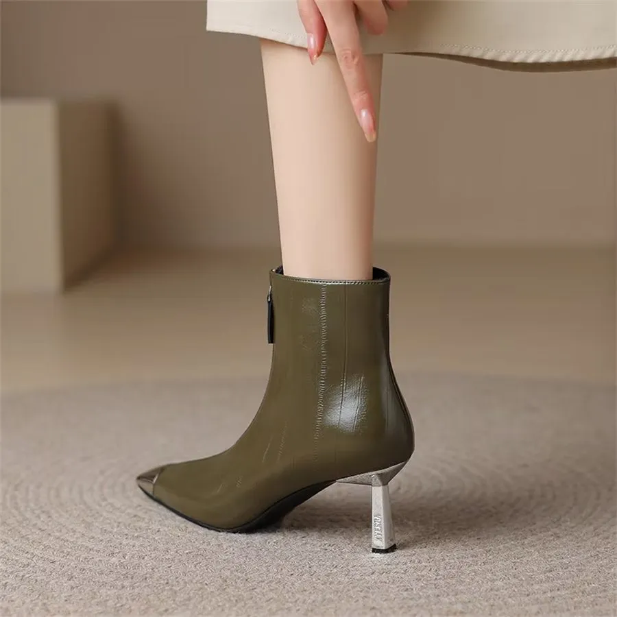 Elegant Cow Leather Pointed Toe High Heel Boots