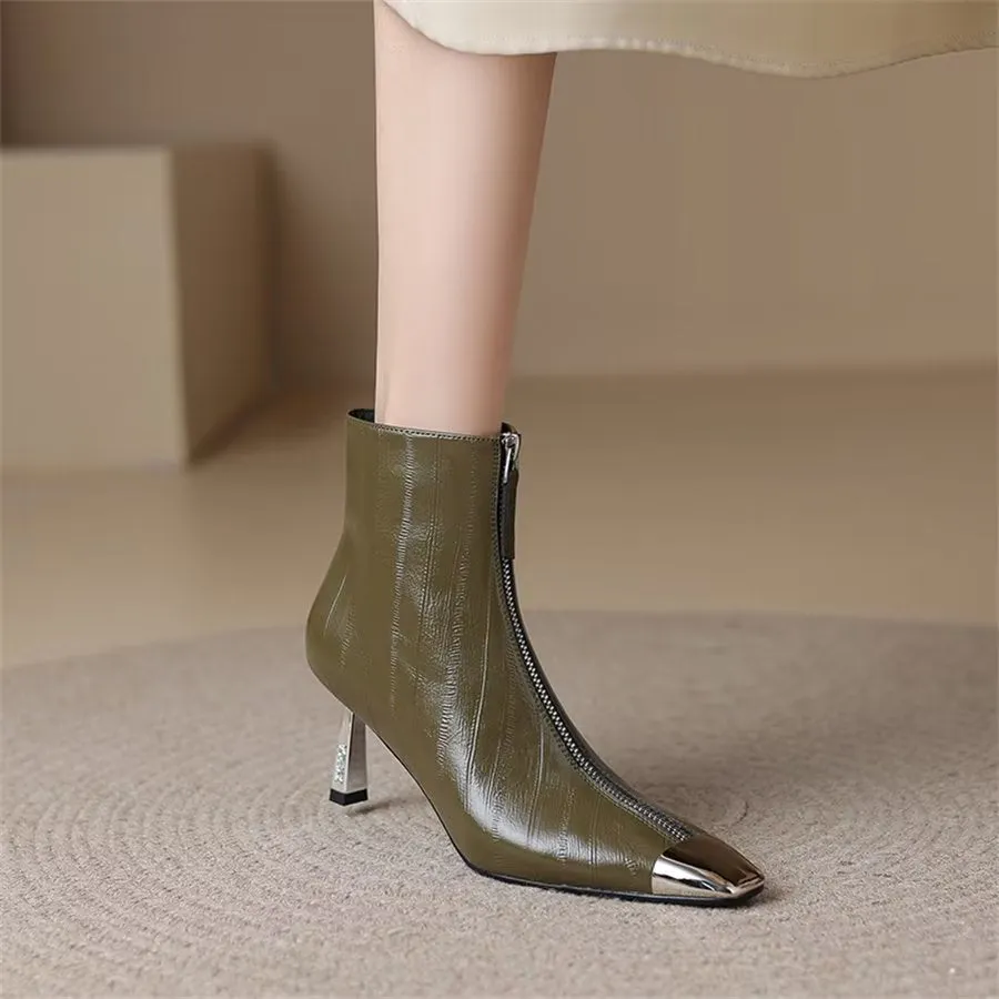 Elegant Cow Leather Pointed Toe High Heel Boots