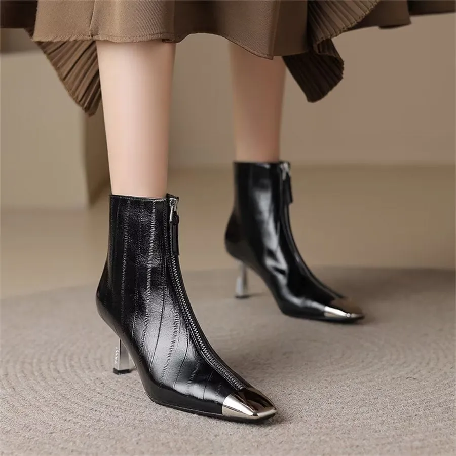 Elegant Cow Leather Pointed Toe High Heel Boots