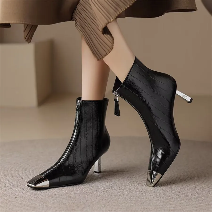 Elegant Cow Leather Pointed Toe High Heel Boots