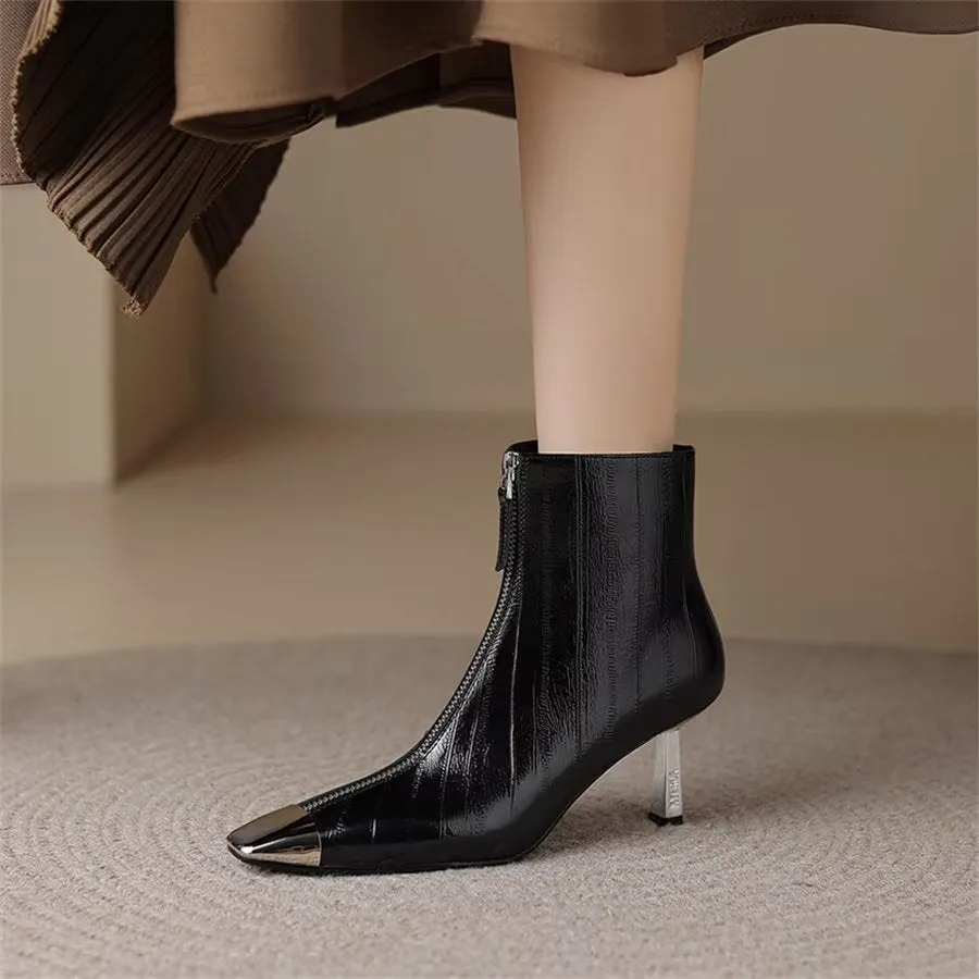 Elegant Cow Leather Pointed Toe High Heel Boots