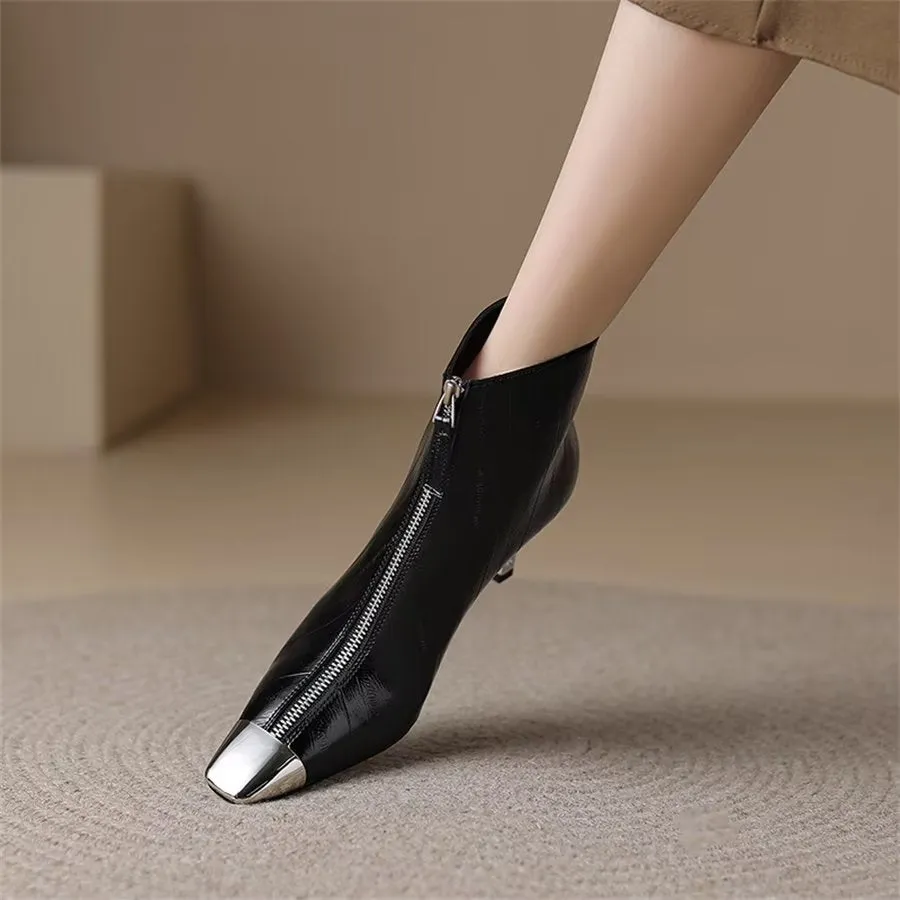 Elegant Cow Leather Pointed Toe High Heel Boots