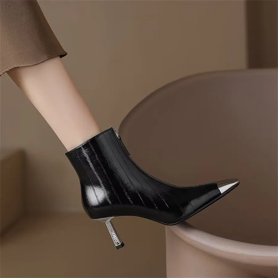 Elegant Cow Leather Pointed Toe High Heel Boots