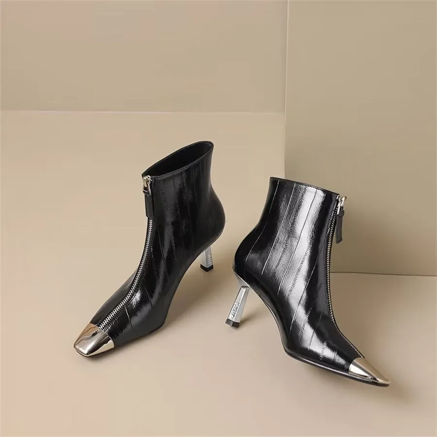 Elegant Cow Leather Pointed Toe High Heel Boots