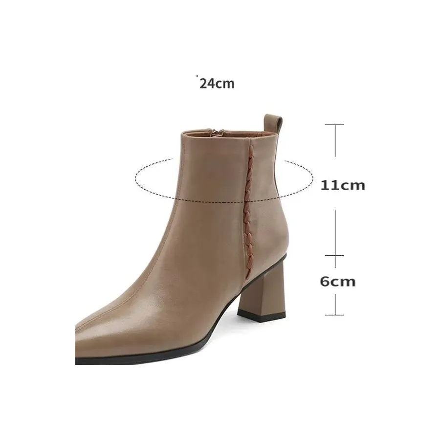 Elegant Cow Leather Pointed Toe Short Ankle Boots