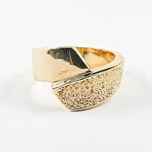 Elegant Crossover Mix Textured Gold Tone Silver Ring