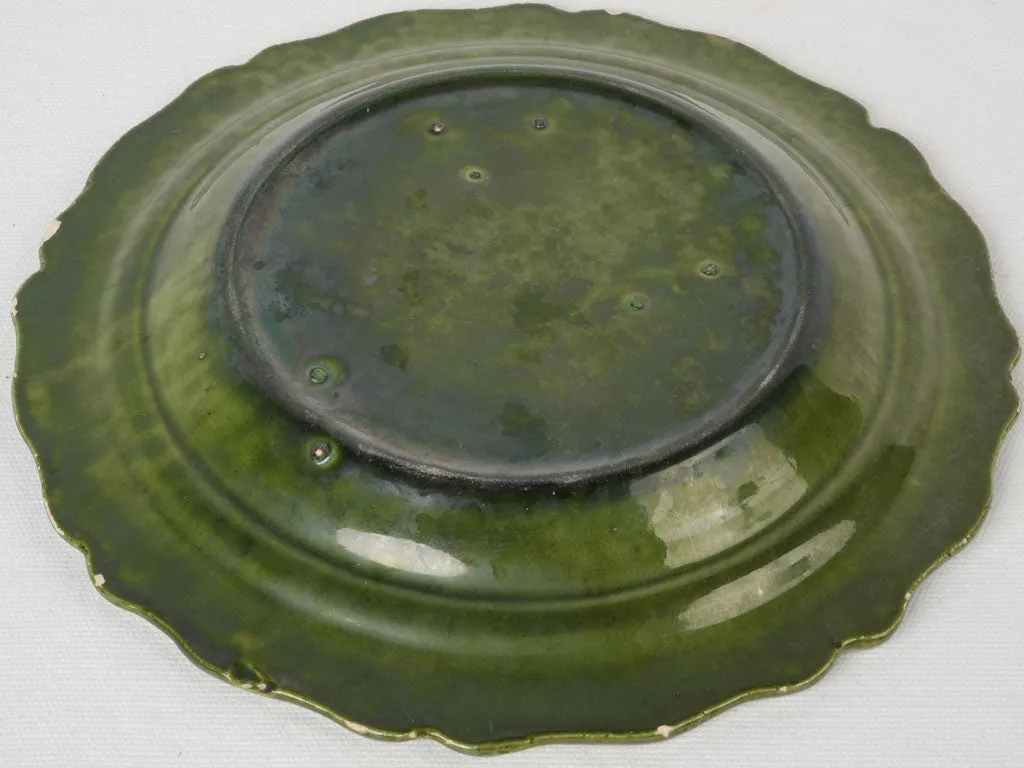 Elegant Dark Green Plate with Scalloped Edge, Dieulefit, 19th Century 11"