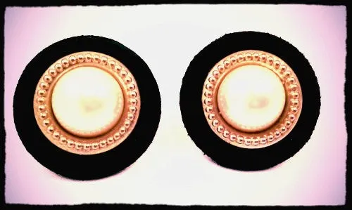 Elegant Domed Pearl & Black Suede Vintage Clip-On Earrings