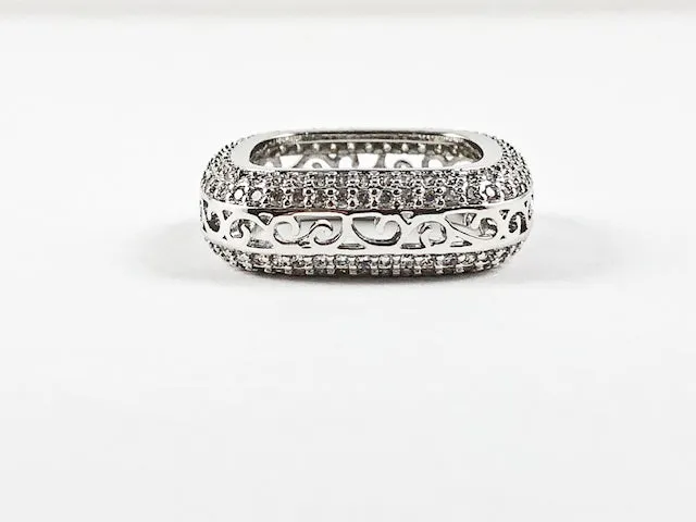 Elegant Filigree Design Square Shape Form CZ Brass Ring