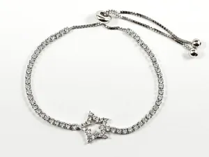 Elegant Fine Open Star CZ Design Delicate Draw String Silver Bracelet