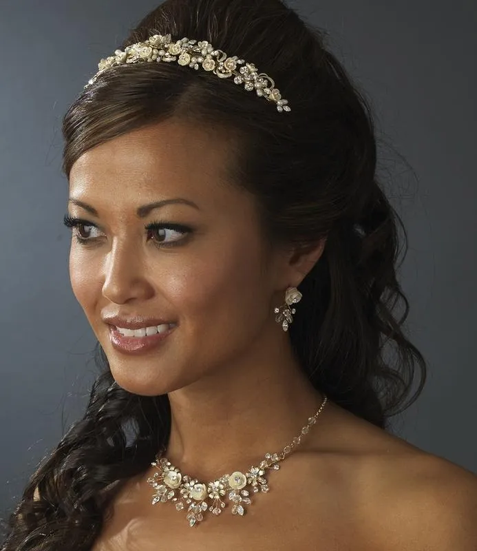 Elegant Floral Crystal & Pearl Bridal Headband