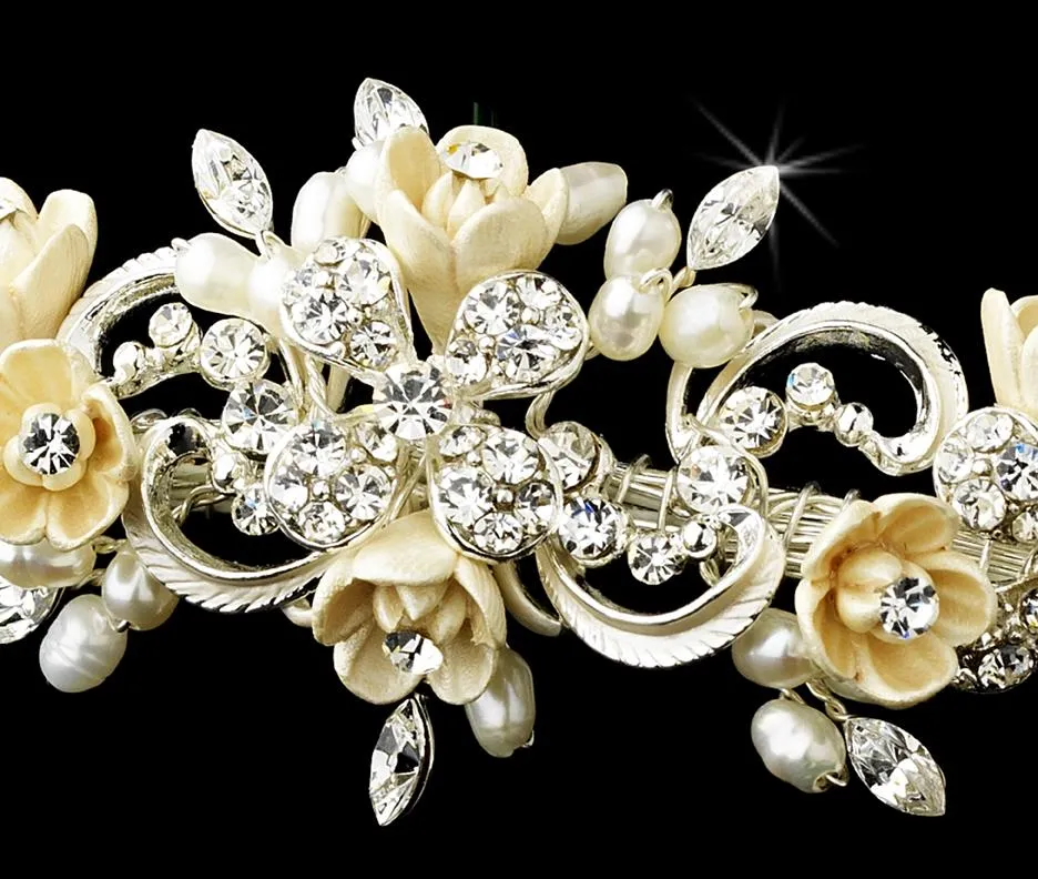 Elegant Floral Crystal & Pearl Bridal Headband