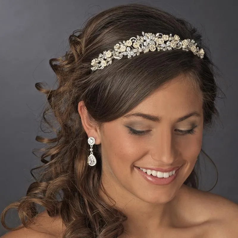 Elegant Floral Crystal & Pearl Bridal Headband