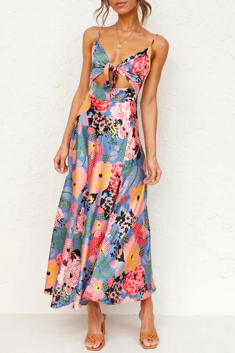 Elegant Floral Slit V Neck Sling Dress Dresses