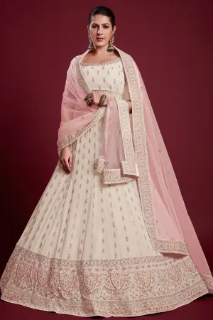 Elegant Georgette Off White Lehenga With Embroidered  for Traditional Events