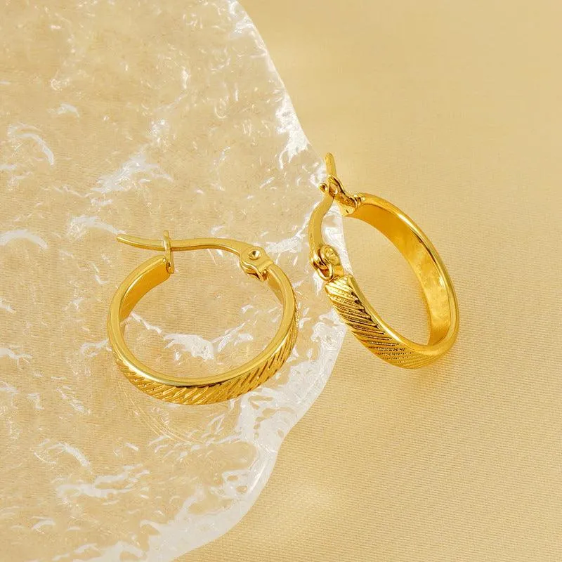 Elegant Gold-Plated Textured Hoop Earrings – Lightweight and Stylish