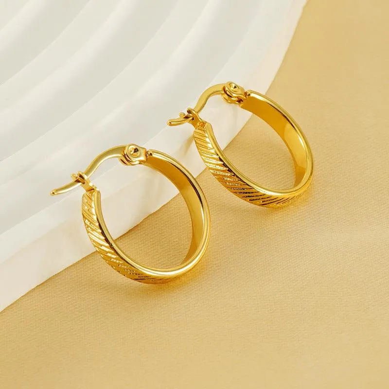 Elegant Gold-Plated Textured Hoop Earrings – Lightweight and Stylish