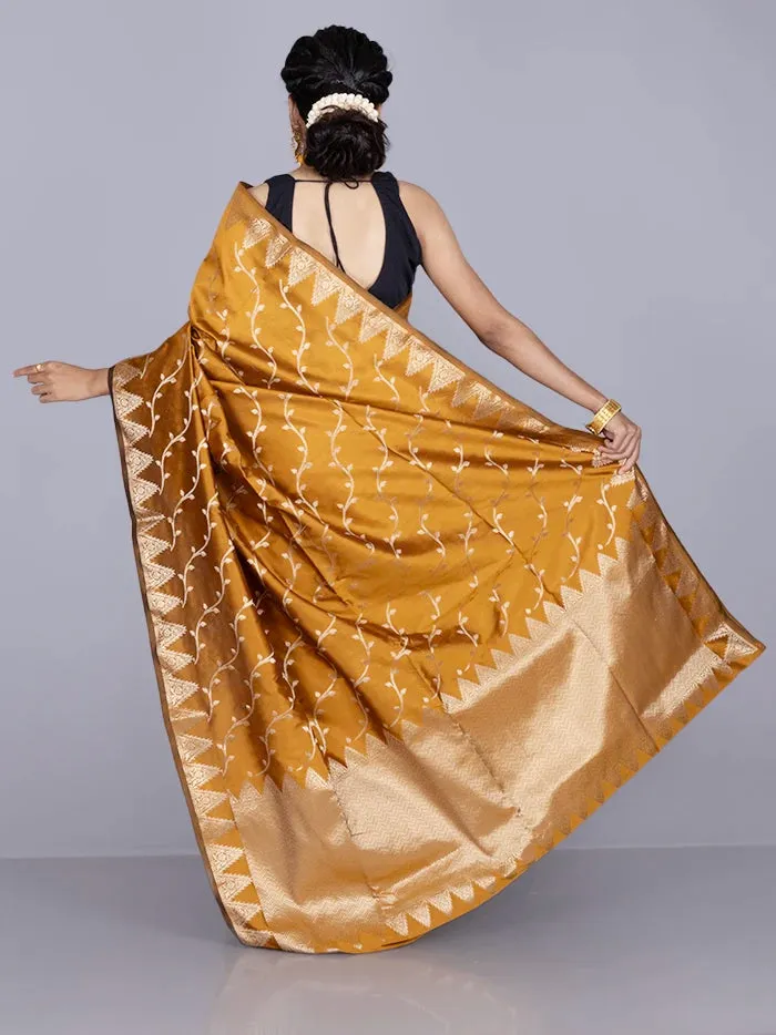 Elegant Goldenrod Allover Katan Silk Saree