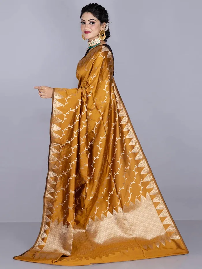 Elegant Goldenrod Allover Katan Silk Saree