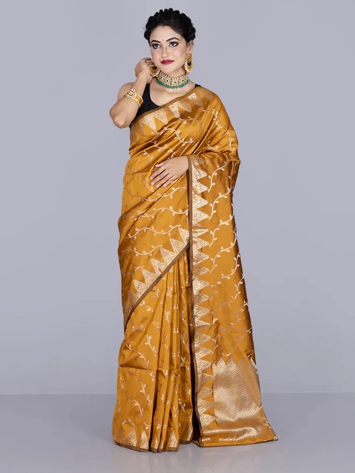 Elegant Goldenrod Allover Katan Silk Saree