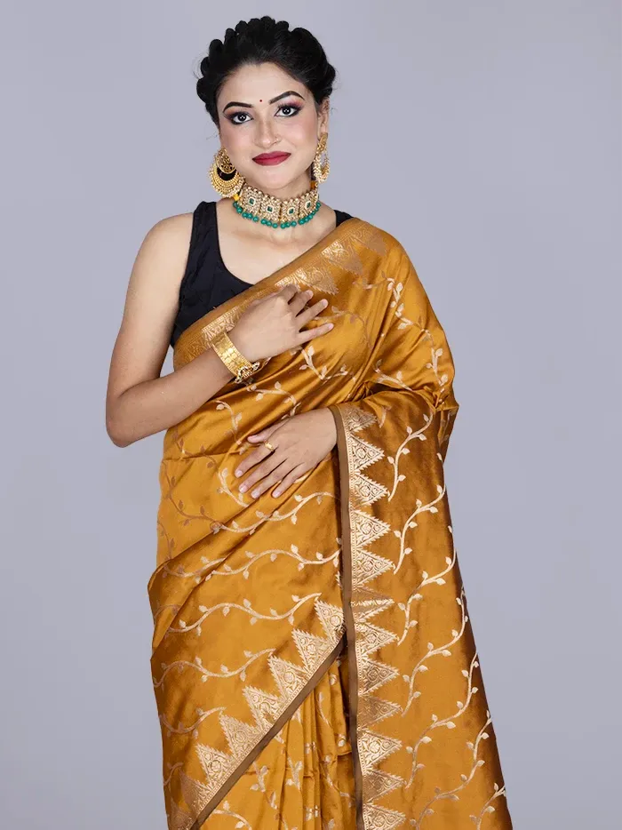 Elegant Goldenrod Allover Katan Silk Saree