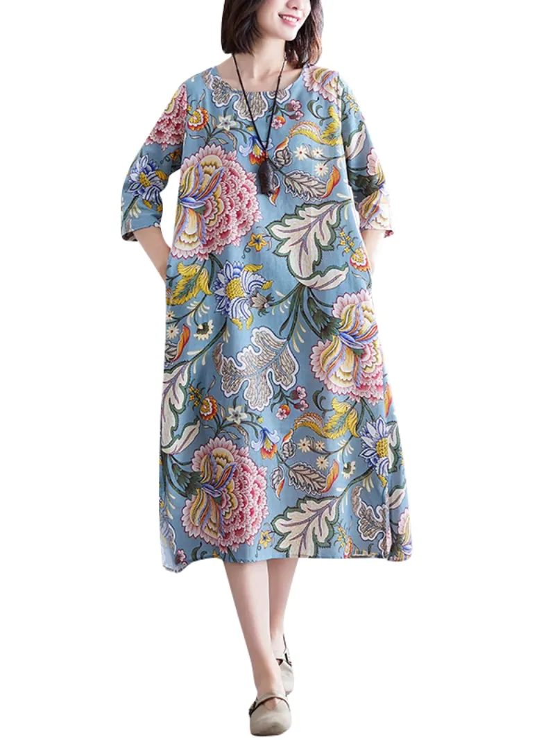 Elegant Grace Printed A-Line Dress